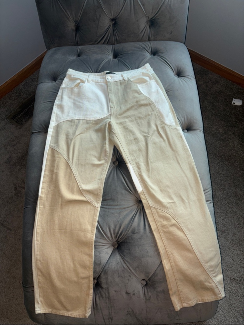 Women's Two-Tone Boyfriend Jeans in Cream and Tan